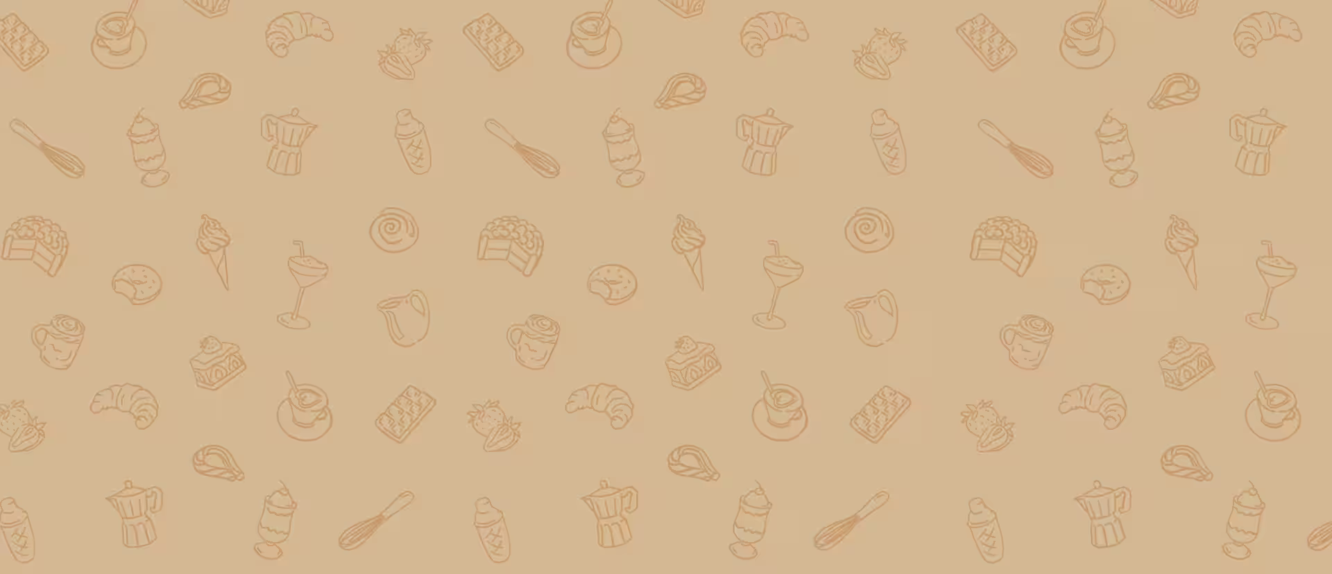 Background Poster Image with Various Sweets, Cocktails and Kitchen Utensils 