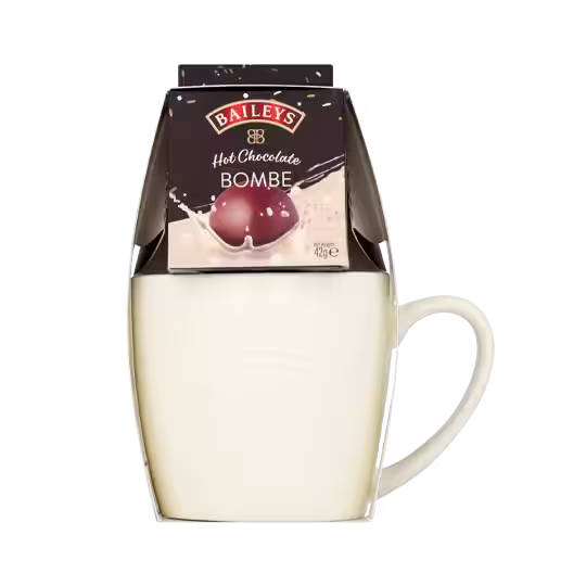  Gift Set includes a Baileys hot chocolate bombe - marshmallows encased in Baileys flavoured milk chocolate and a Baileys mug.