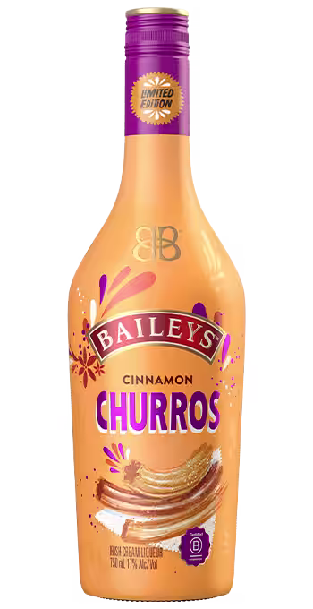 A bottle of Baileys Cinnamon Churros Liqueur