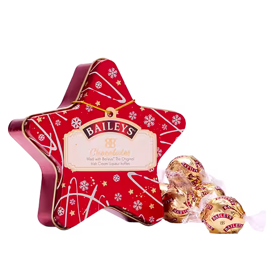 BAILEYS MILK CHOCOLATE TRUFFLES IN CHRISTMAS STAR SPARKLE TIN - 56G
